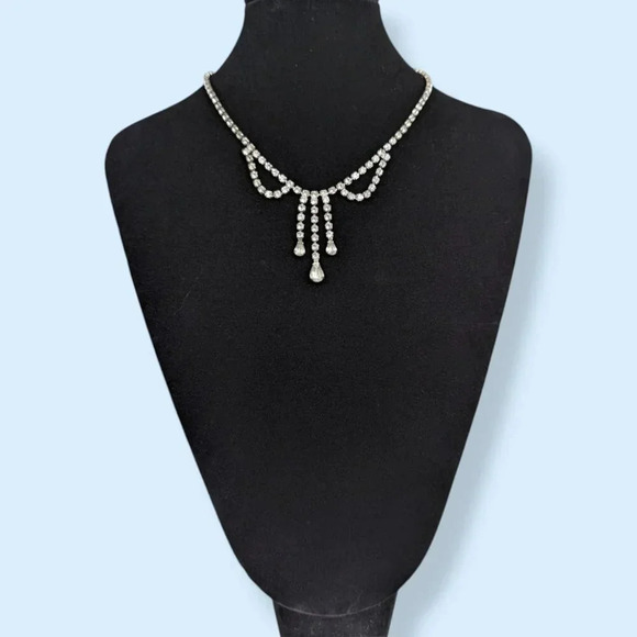 Vintage Rhinestone 3-Strand Dangle Necklace - Picture 2 of 6